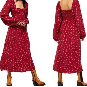 Free people lris  floral midi dress floral print long sleeve Size S